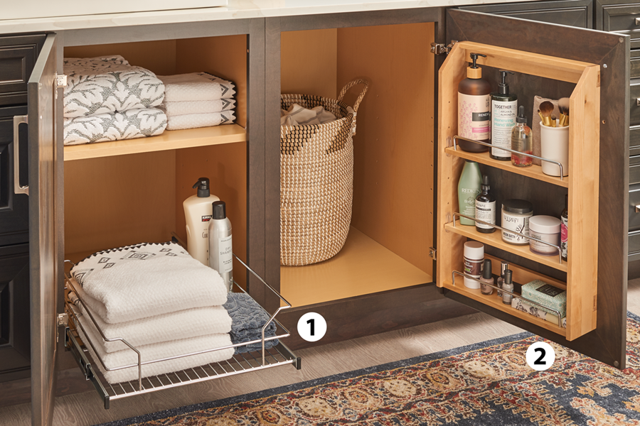 BATHROOM UNDER SINK CABINET, DRAWER, AND LINEN CLOSET ORGANIZATION